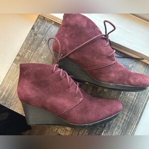 Clarks Burgundy Wedge Ankle Boots